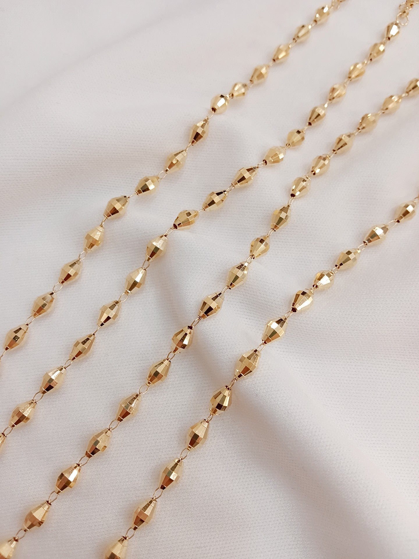 Classic 18K Solid Gold Faceted Bead Necklace