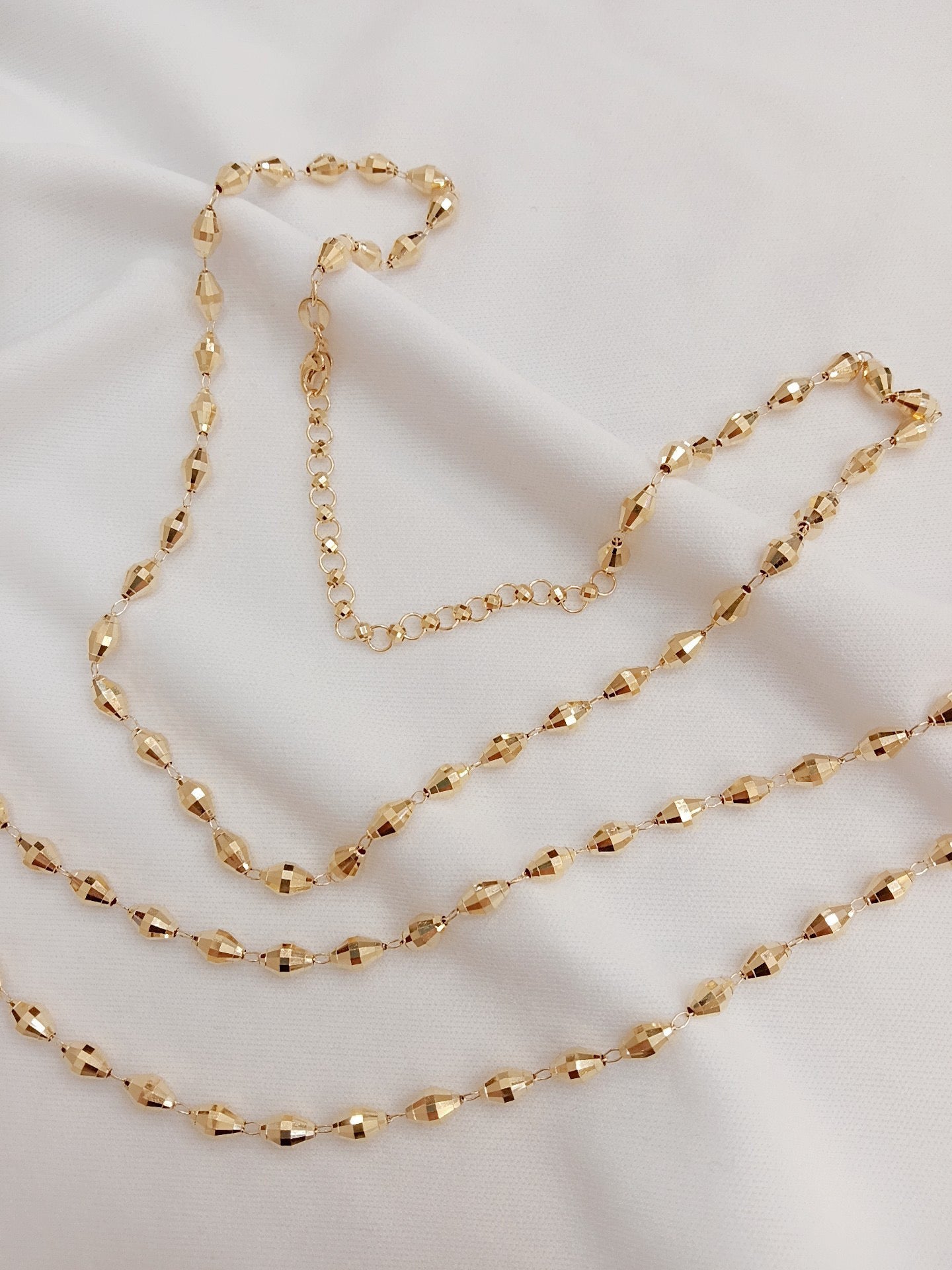 Classic 18K Solid Gold Faceted Bead Necklace