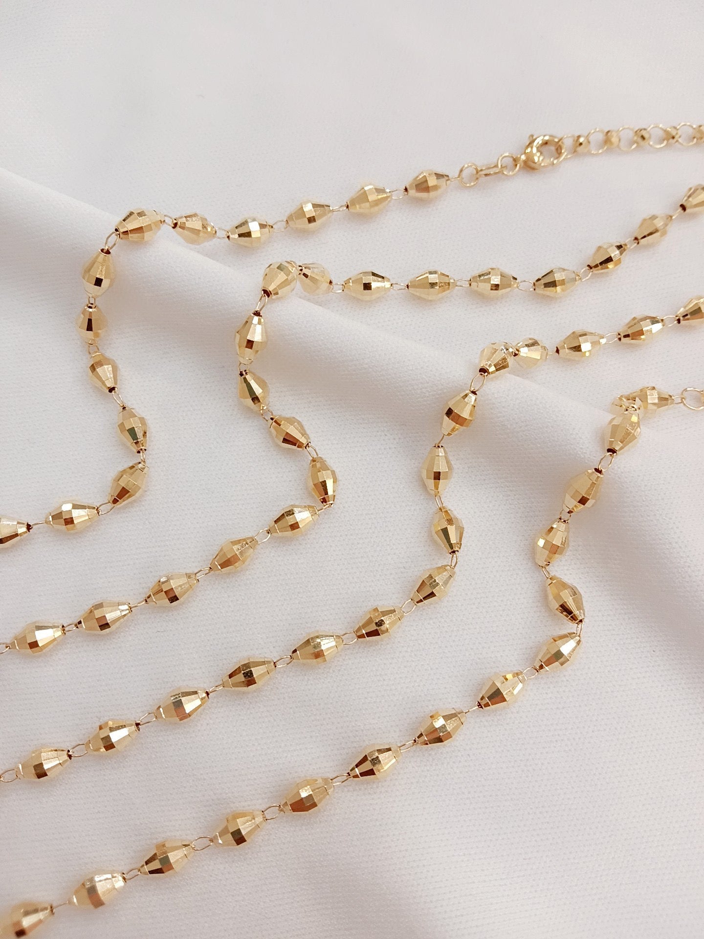 Classic 18K Solid Gold Faceted Bead Necklace