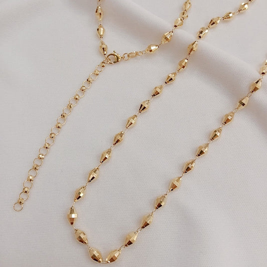 Classic 18K Solid Gold Faceted Bead Necklace