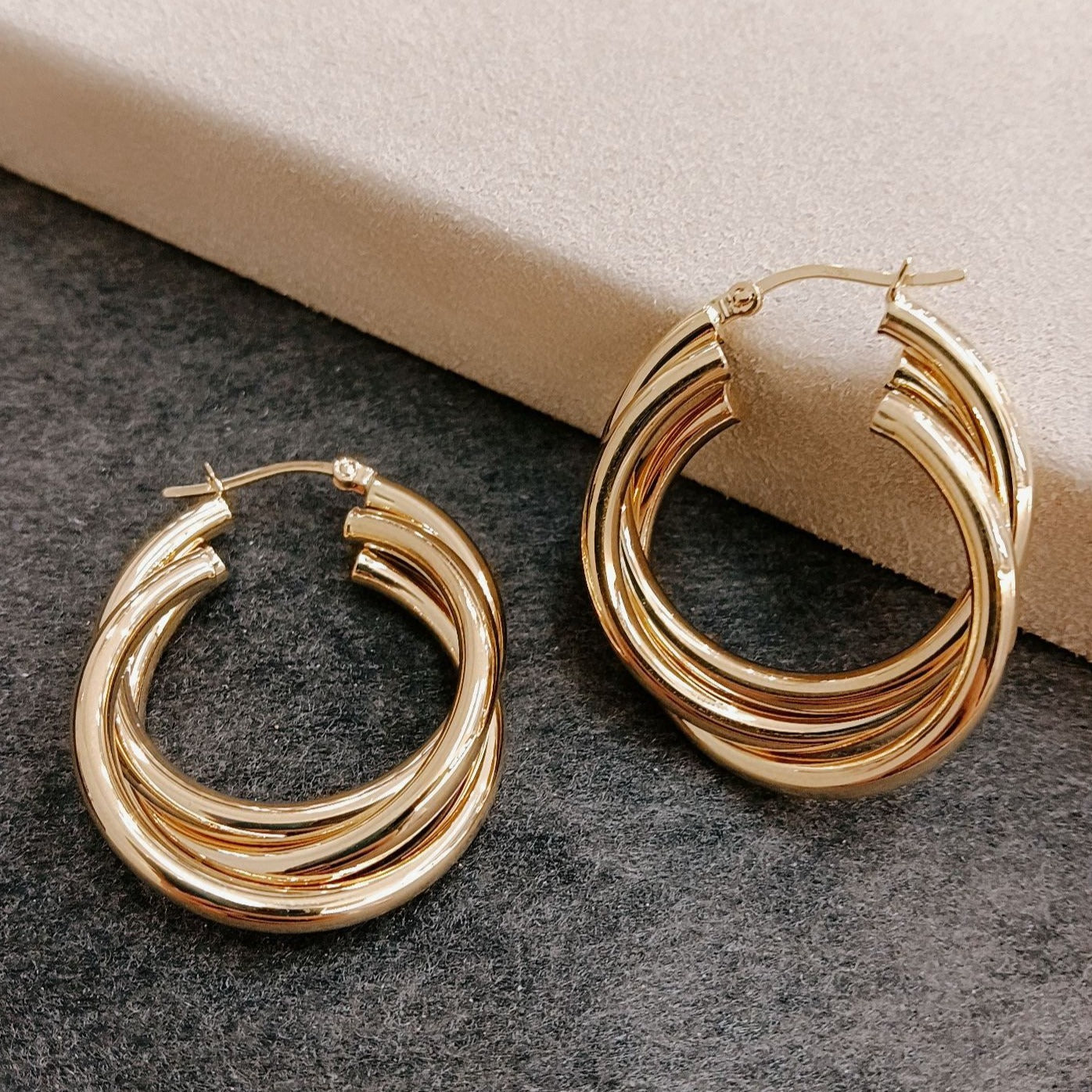 18K Solid Gold Statement Hoop Earrings