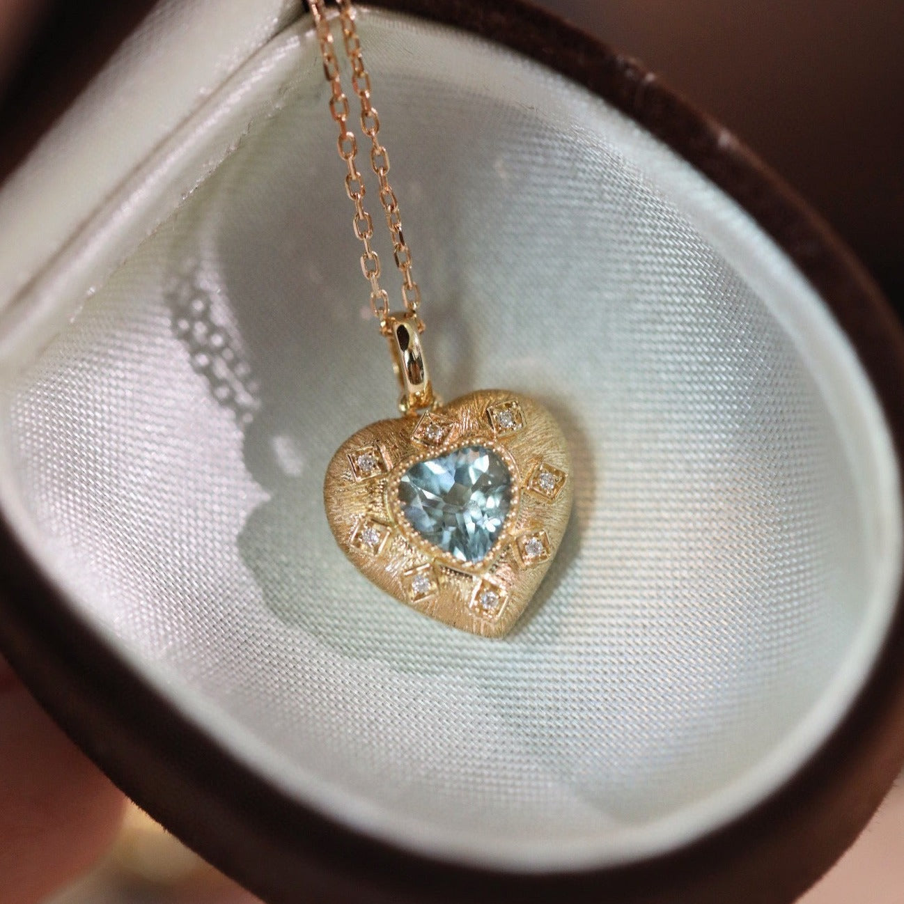 Art Deco 18K Solid Gold Aquamarine Diamond Pendant, wedding necklace