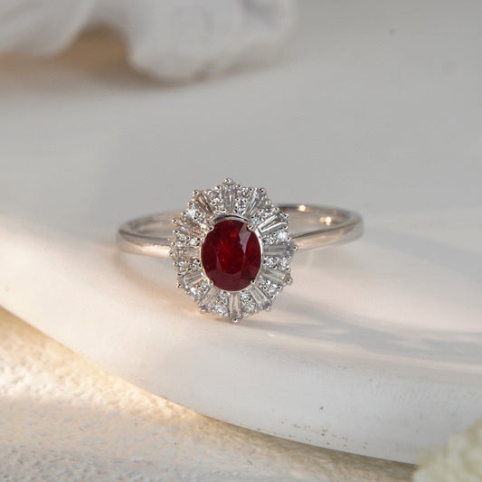 Vintage 18K Solid Gold Ruby Diamond Ring , Wedding Ring, Gift for her