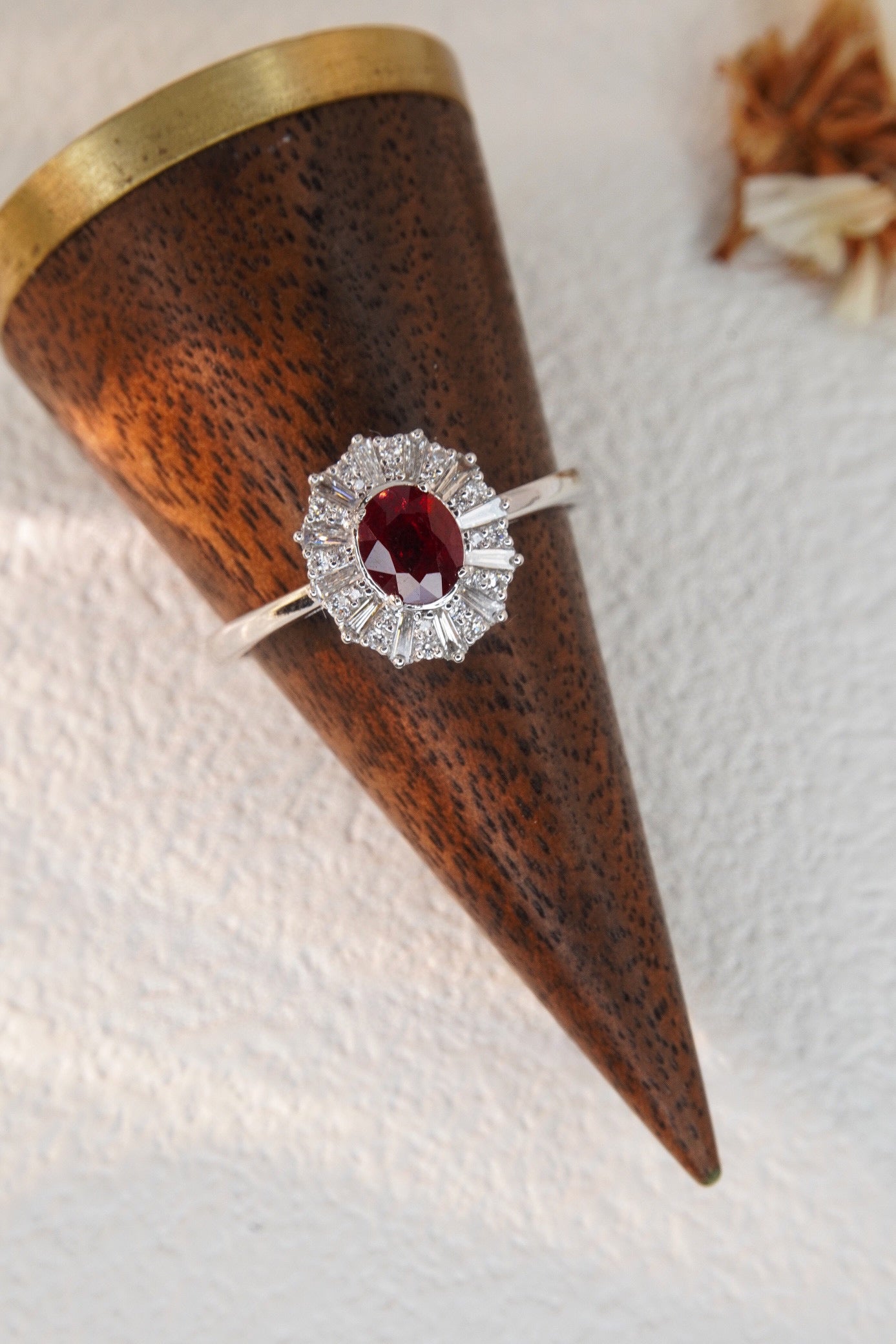 Vintage 18K Solid Gold Ruby Diamond Ring , Wedding Ring, Gift for her