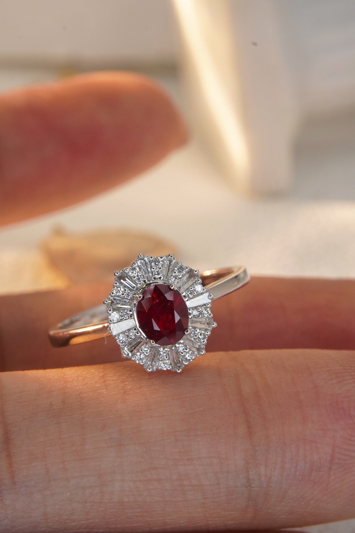 Vintage 18K Solid Gold Ruby Diamond Ring , Wedding Ring, Gift for her