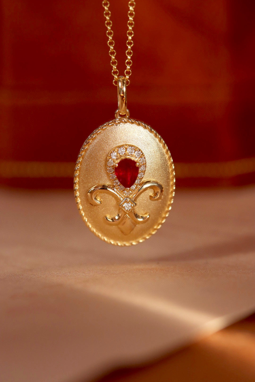 Vintage 18K Solid Gold Ruby Diamond Pendant , Gift for her