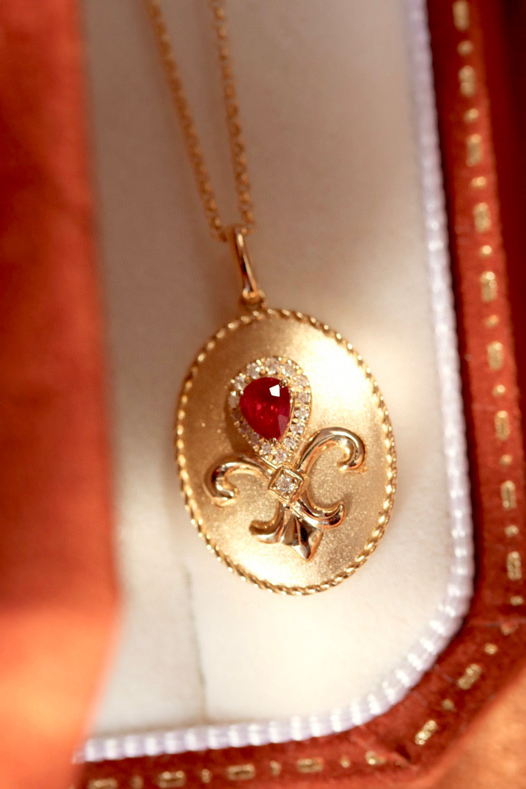 Vintage 18K Solid Gold Ruby Diamond Pendant , Gift for her