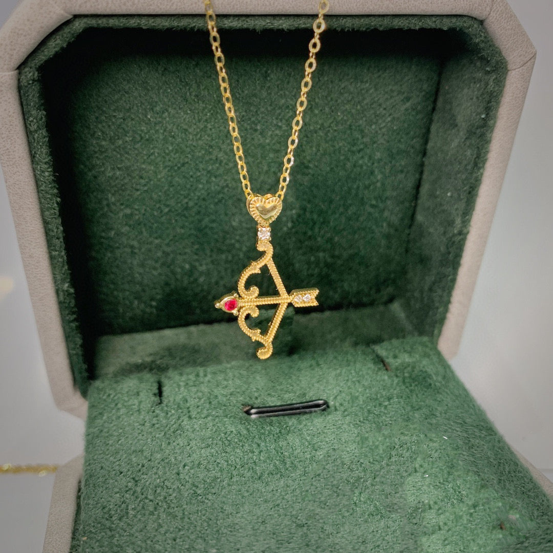 18K Solid Gold Ruby Diamond Cupid arrow Pendant