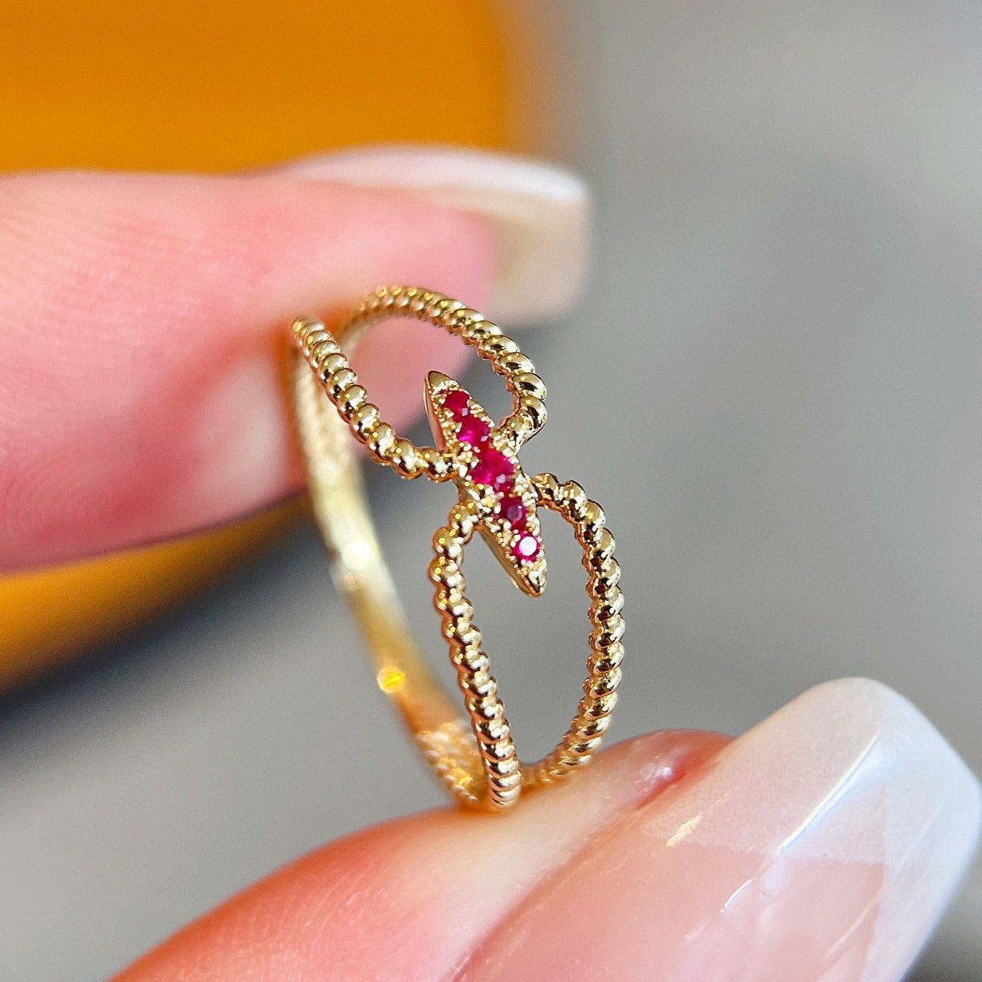 Vintage 18K Solid Gold Ruby Band, Wedding Band