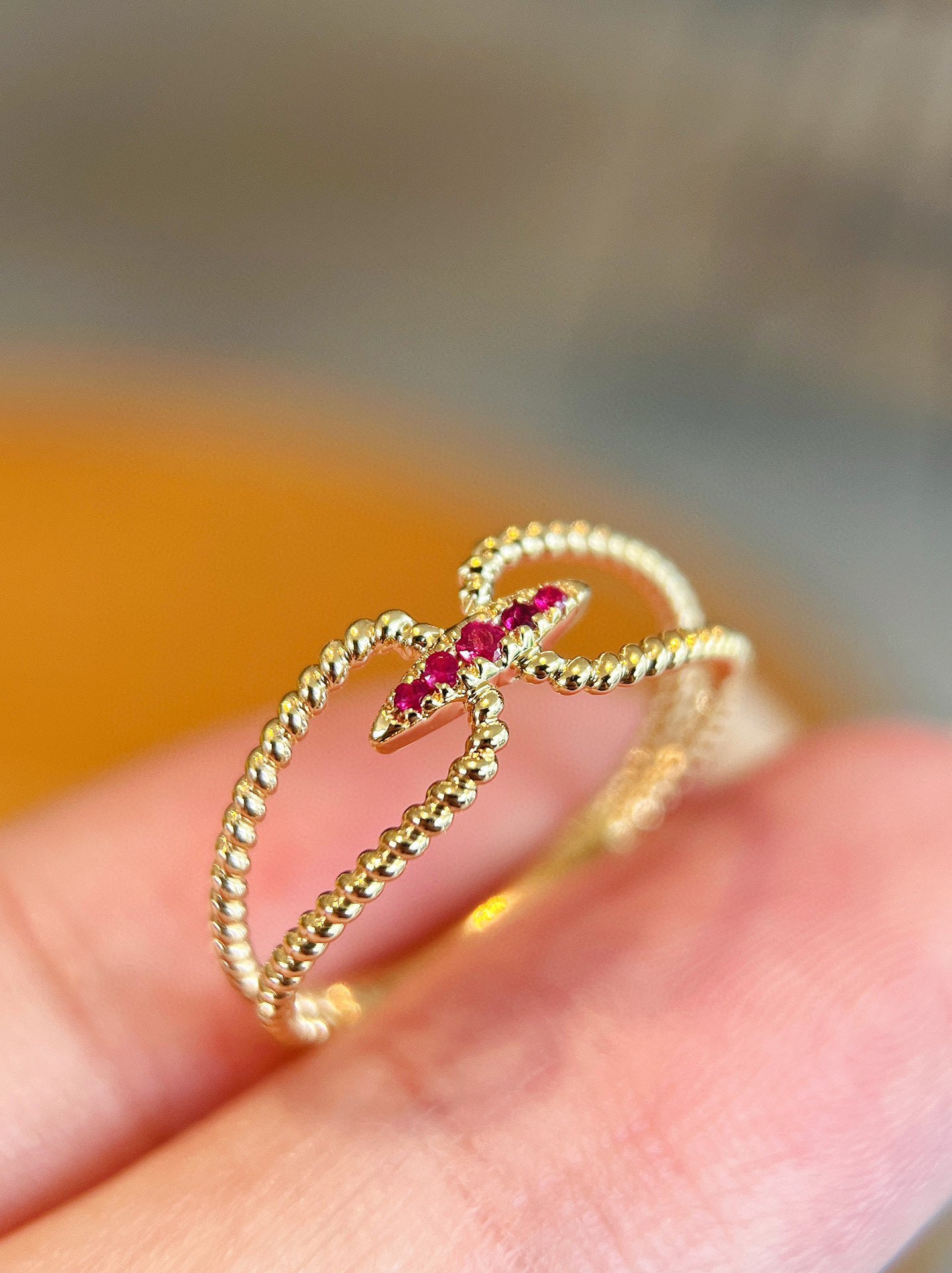 Vintage 18K Solid Gold Ruby Band, Wedding Band