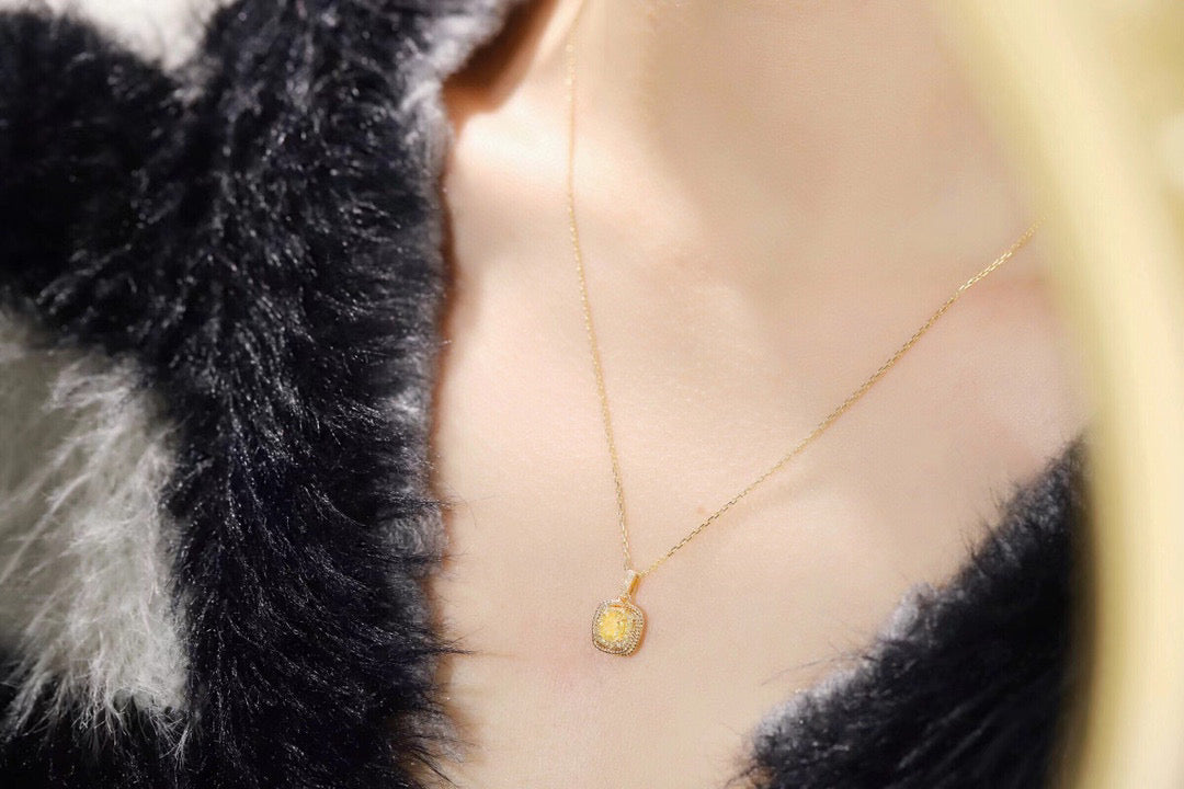 Classic 18K Solid Gold Yellow Diamond Pendant Necklace , Wedding Necklace