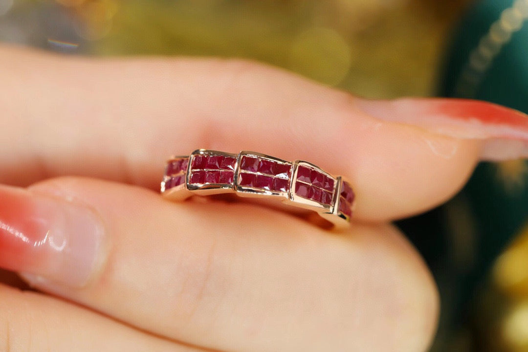 Vintage 18K Solid Gold Ruby Snake Band, Wedding Band , Gift for her