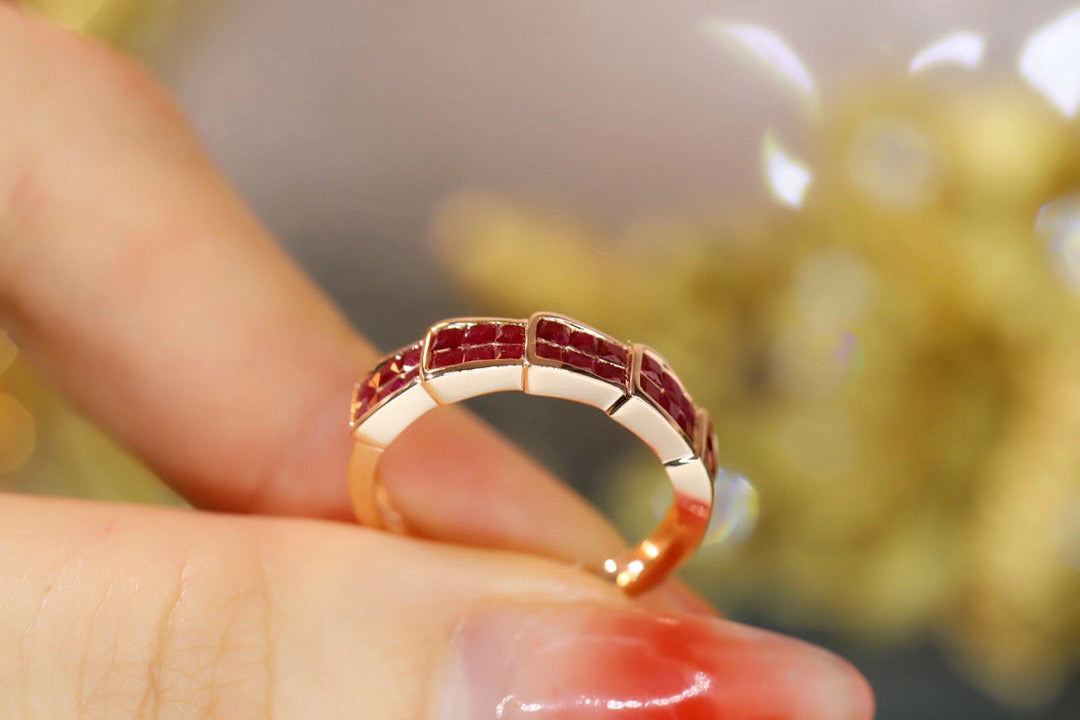 Vintage 18K Solid Gold Ruby Snake Band, Wedding Band , Gift for her