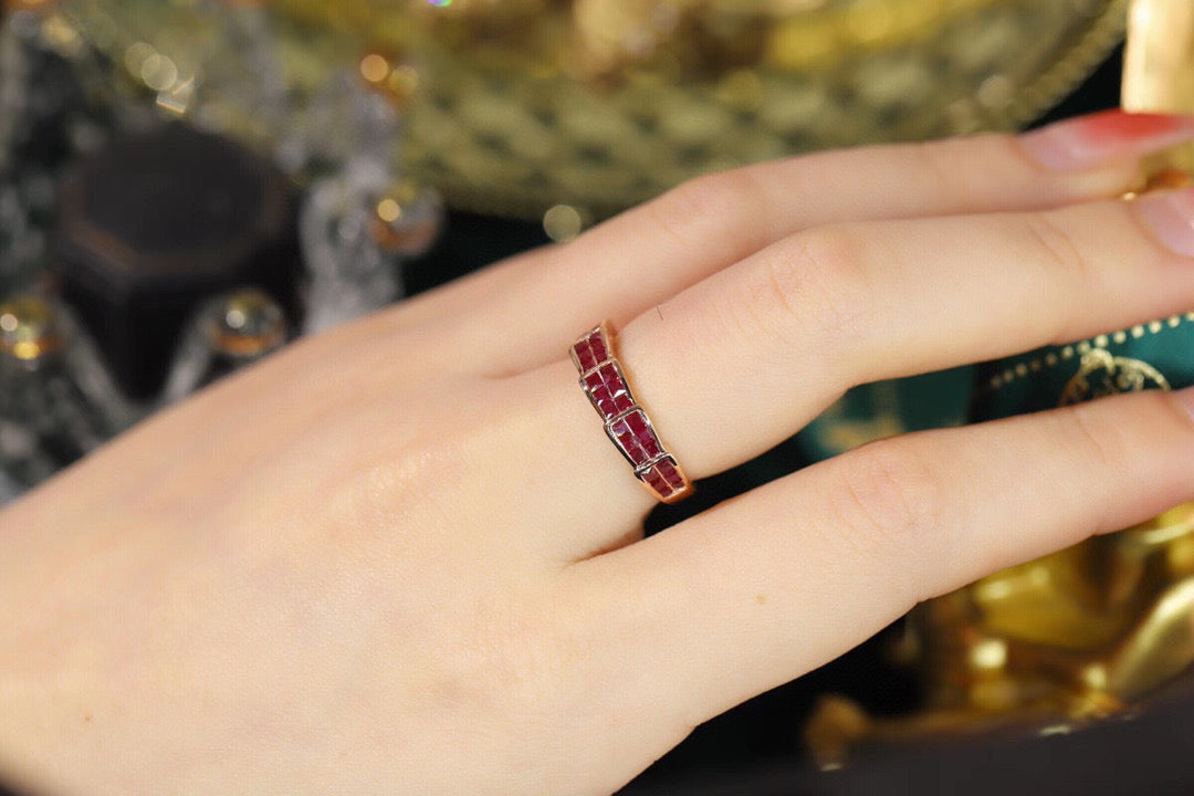 Vintage 18K Solid Gold Ruby Snake Band, Wedding Band , Gift for her