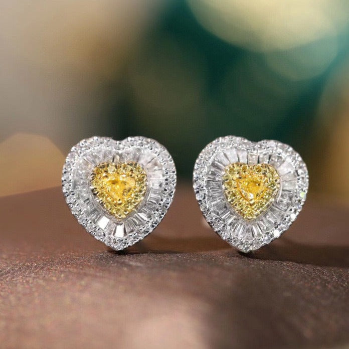 Heart Diamond Earrings, 18K Solid Gold Yellow Gold Heart Stud Earrings, everyday wear earrings