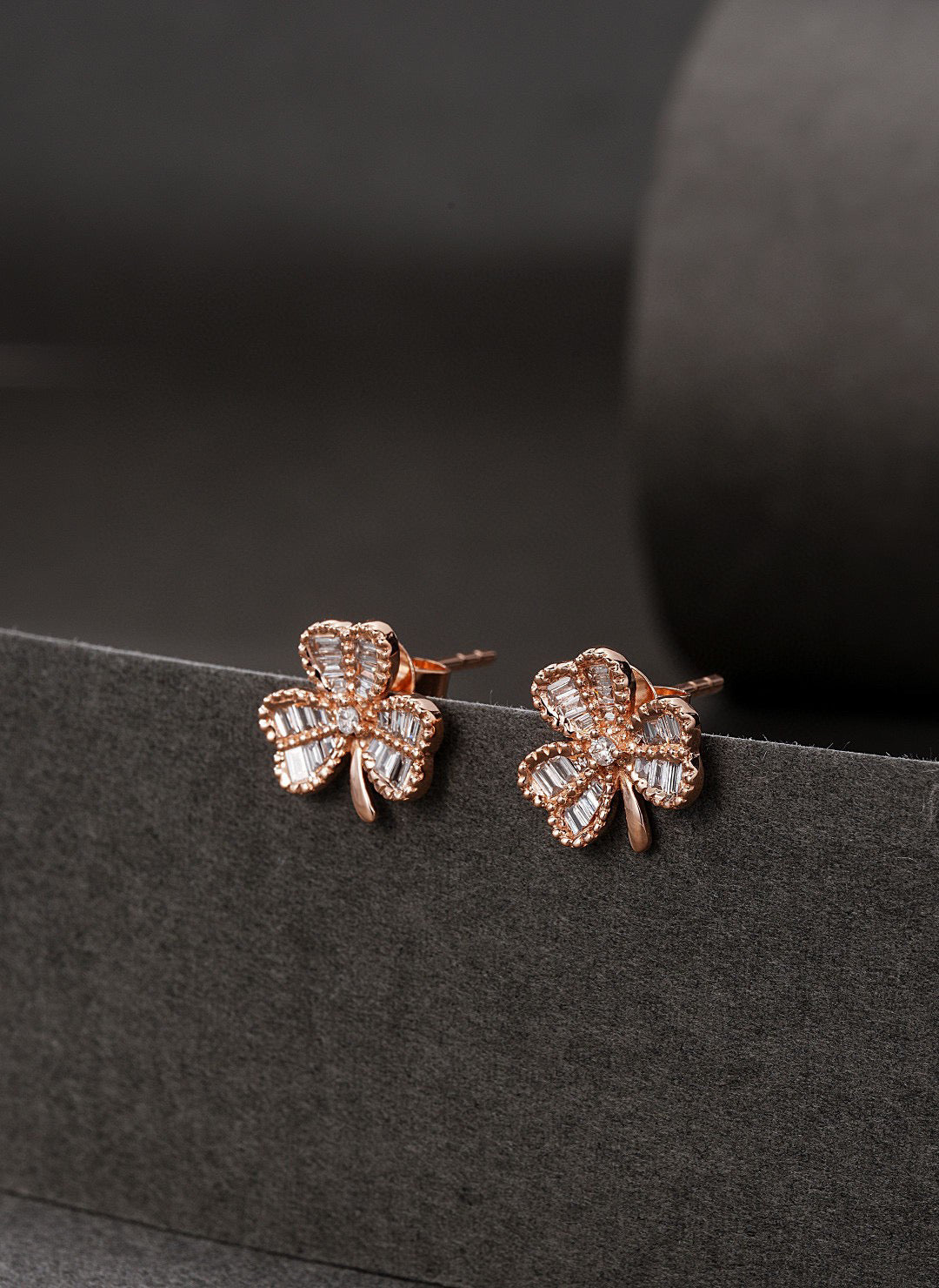 Minimalist 18K Solid gold Full Diamond Three Leaf Clover Stud Earrings