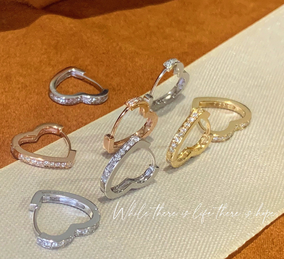 Sweet 18K Solid Gold Diamond Heart Hoop Earrings