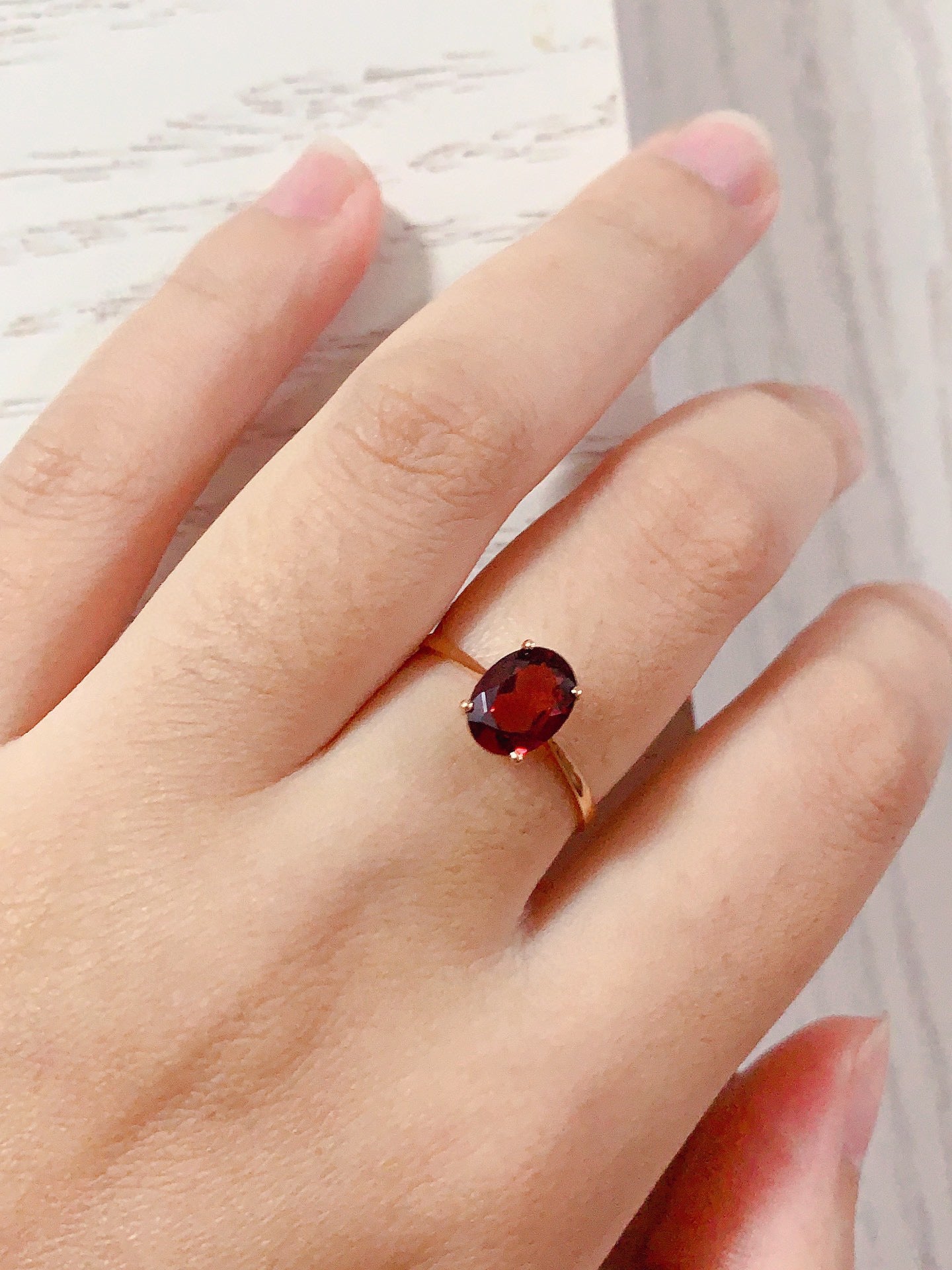 Classic 18K Solid Gold Garnet Ring