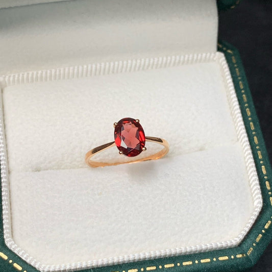 Classic 18K Solid Gold Garnet Ring