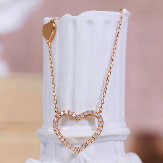 Minimalist 18K Solid Gold Diamond Heart Necklace