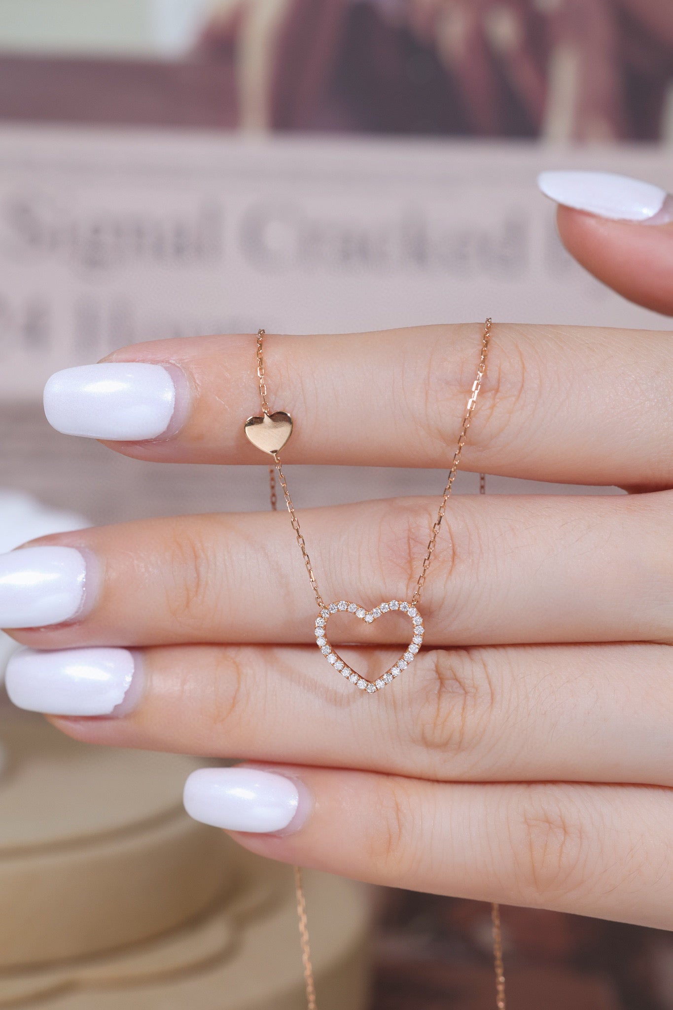 Minimalist 18K Solid Gold Diamond Heart Necklace