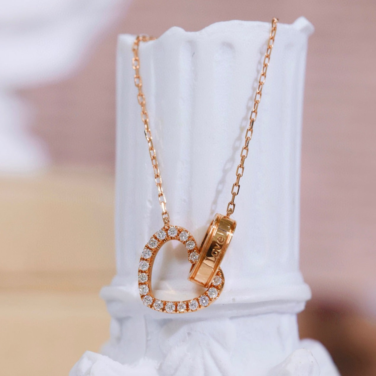 Vintage 18K Solid Gold Diamond Heart Necklace