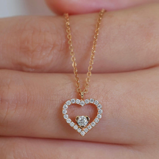 Minimalist 18K Solid Gold Heart Pendant Necklace