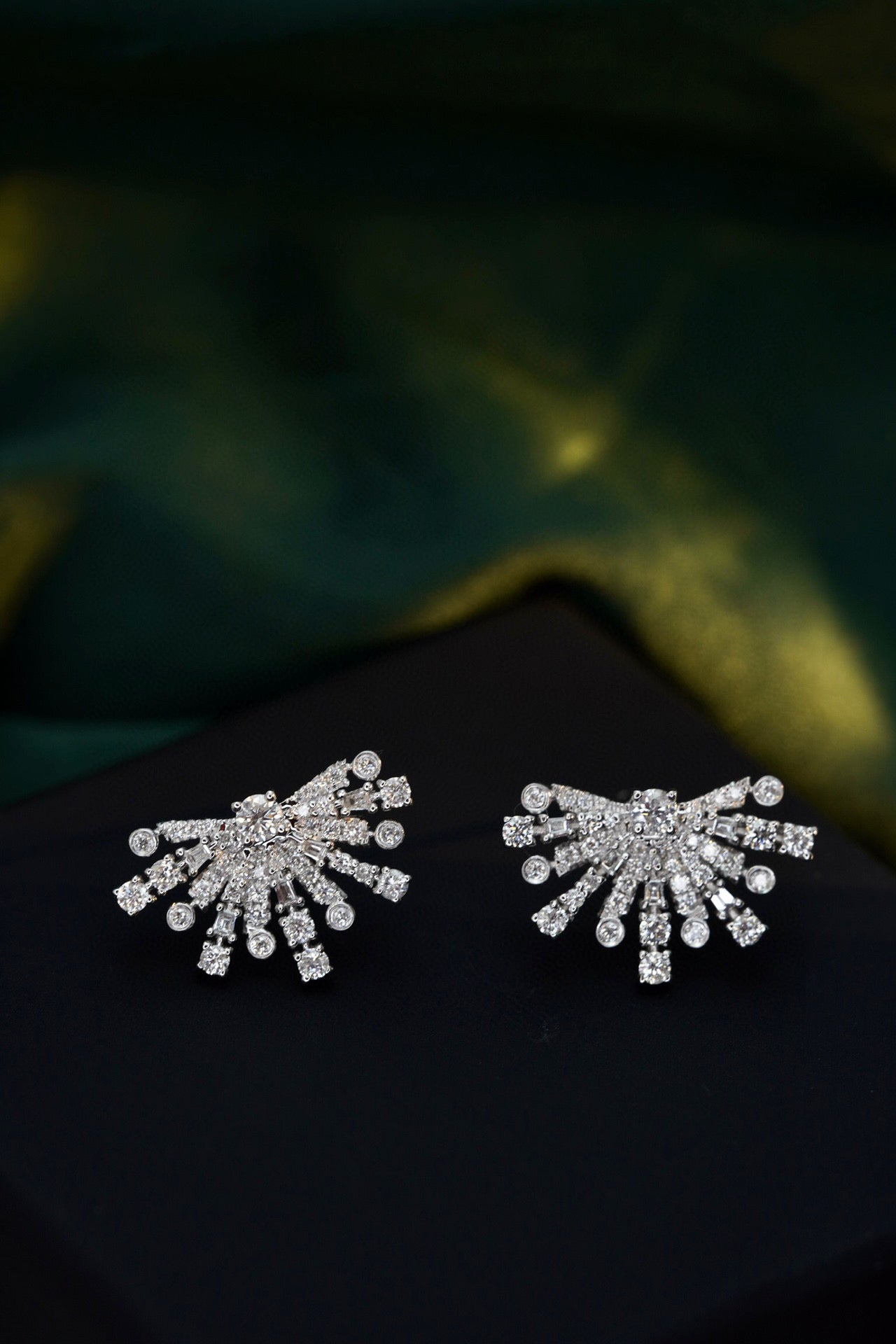 Fancy 18K Solid Gold Full Diamond Fireworks Earrings , wedding earrings