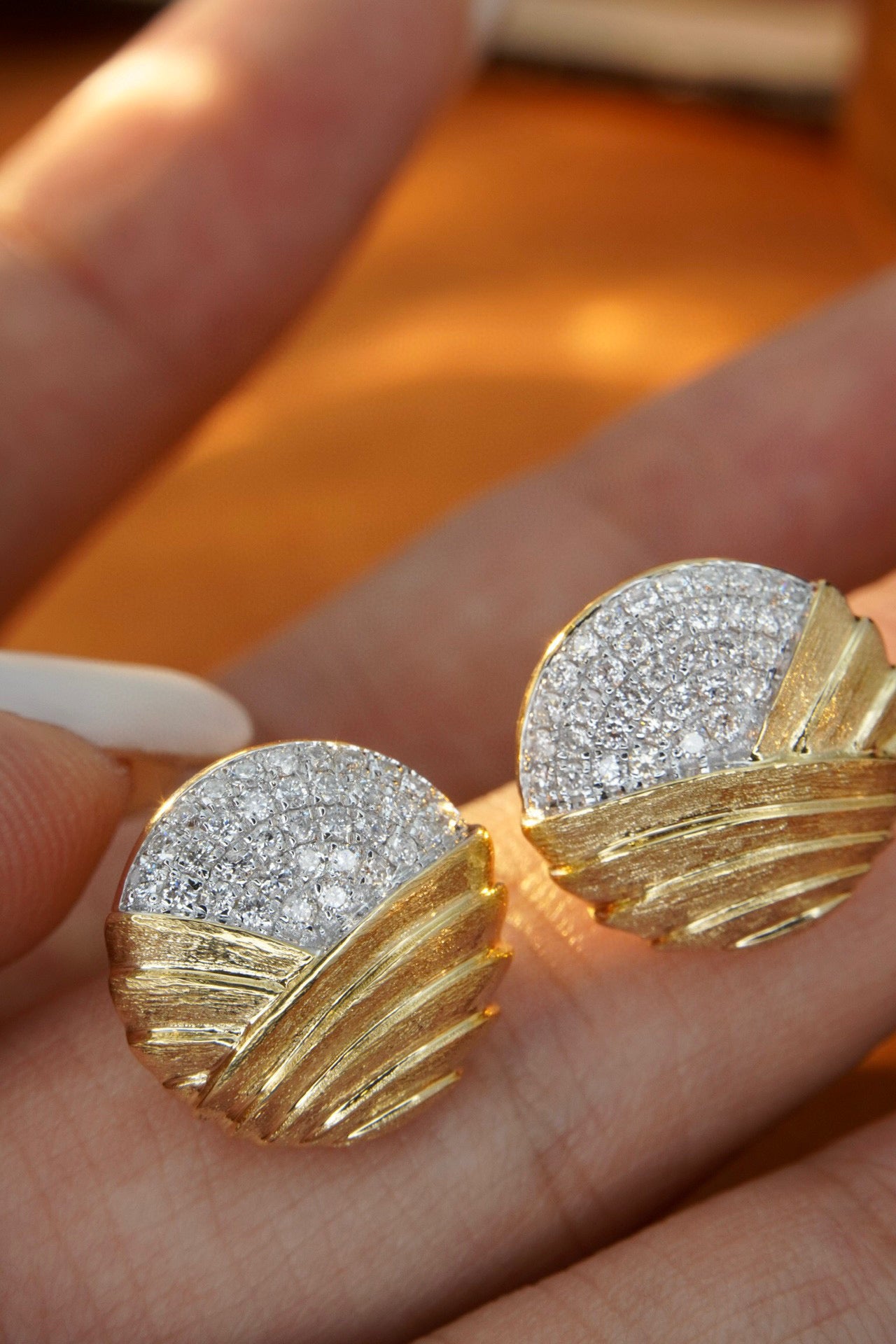 Vintage 18K Solid Gold Diamond Stud Earrings, Wedding Earrings