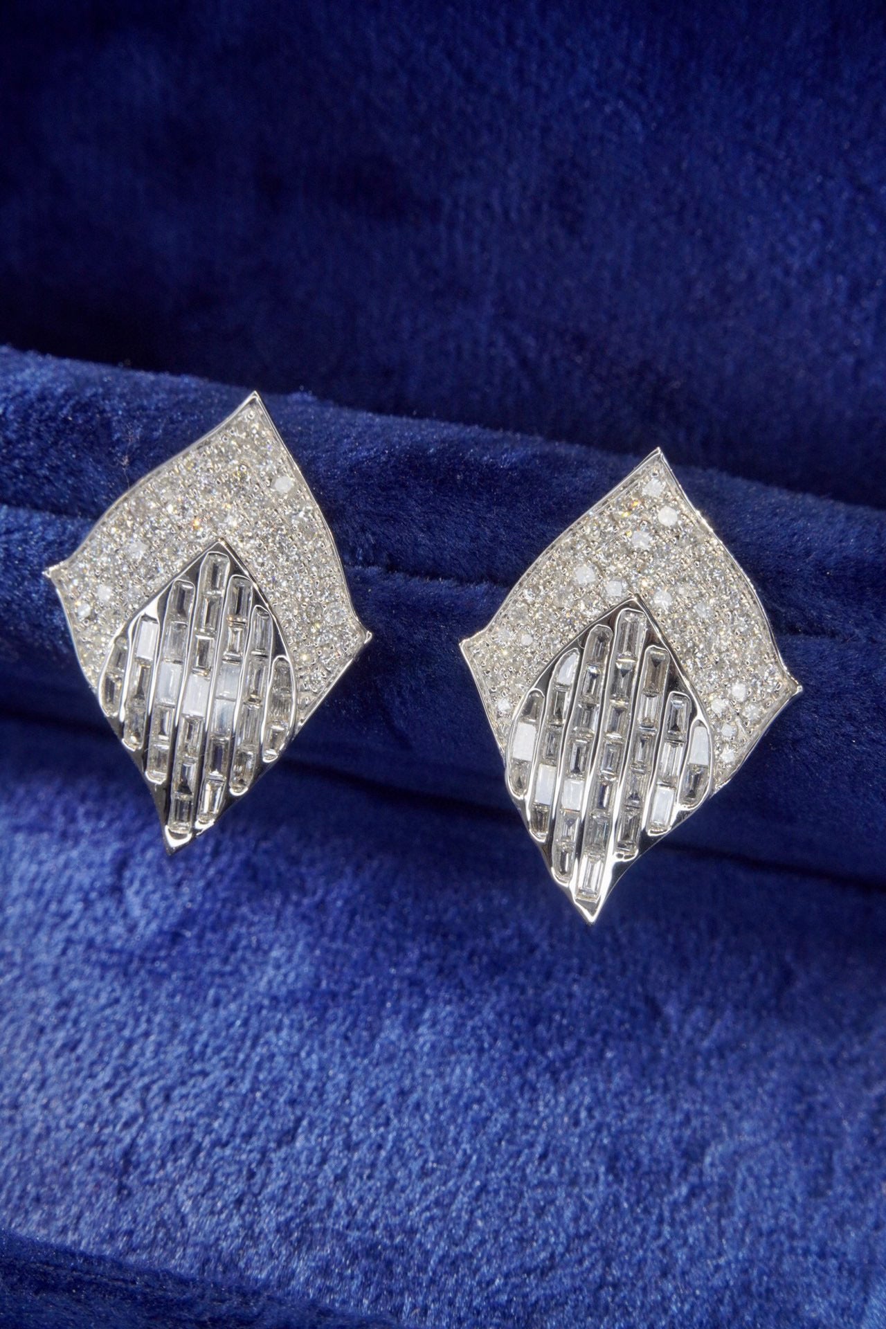 Fancy Full Diamond 18K Solid Gold Earrings, Wedding Earrings