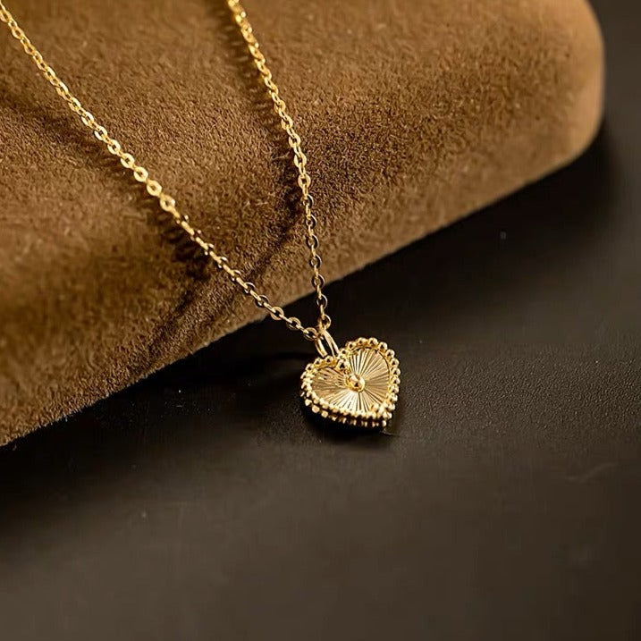 Art Deco 14K Solid Gold Laser process Heart  Pendant/Dainty 14K gold Pendant/Real gold Heart pendant/gift for her/birthday gift