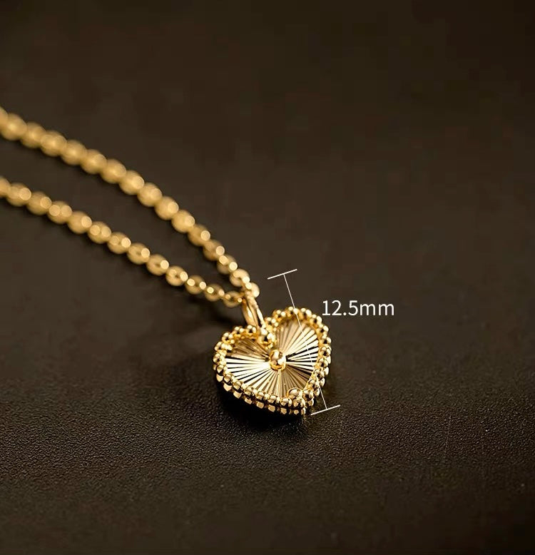 Art Deco 14K Solid Gold Laser process Heart  Pendant/Dainty 14K gold Pendant/Real gold Heart pendant/gift for her/birthday gift