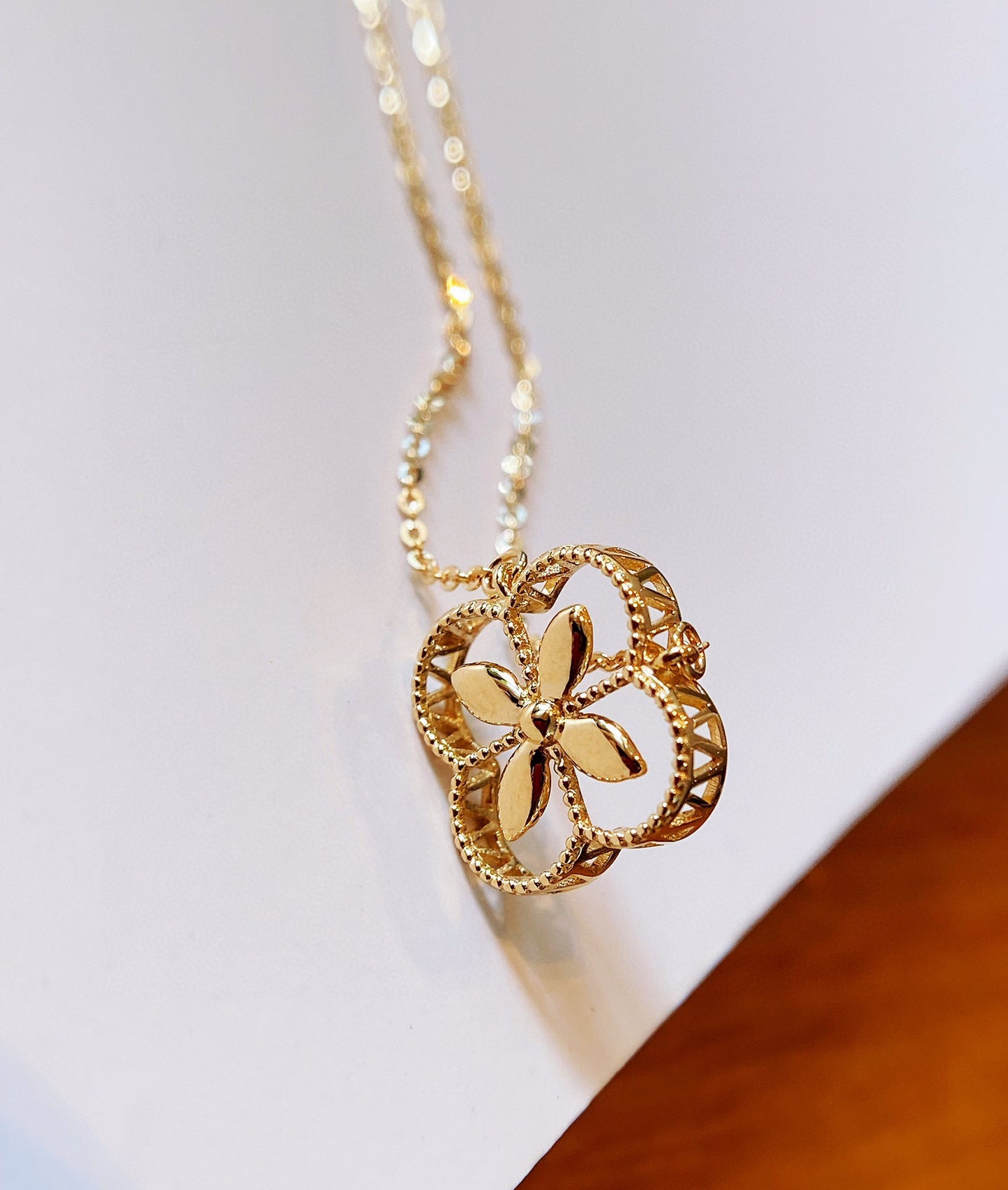 Art Deco 18K solid gold Lucky clover Necklace/Genuine 18K gold necklace/Four leaf flower Necklace/gift for her/K gold necklace