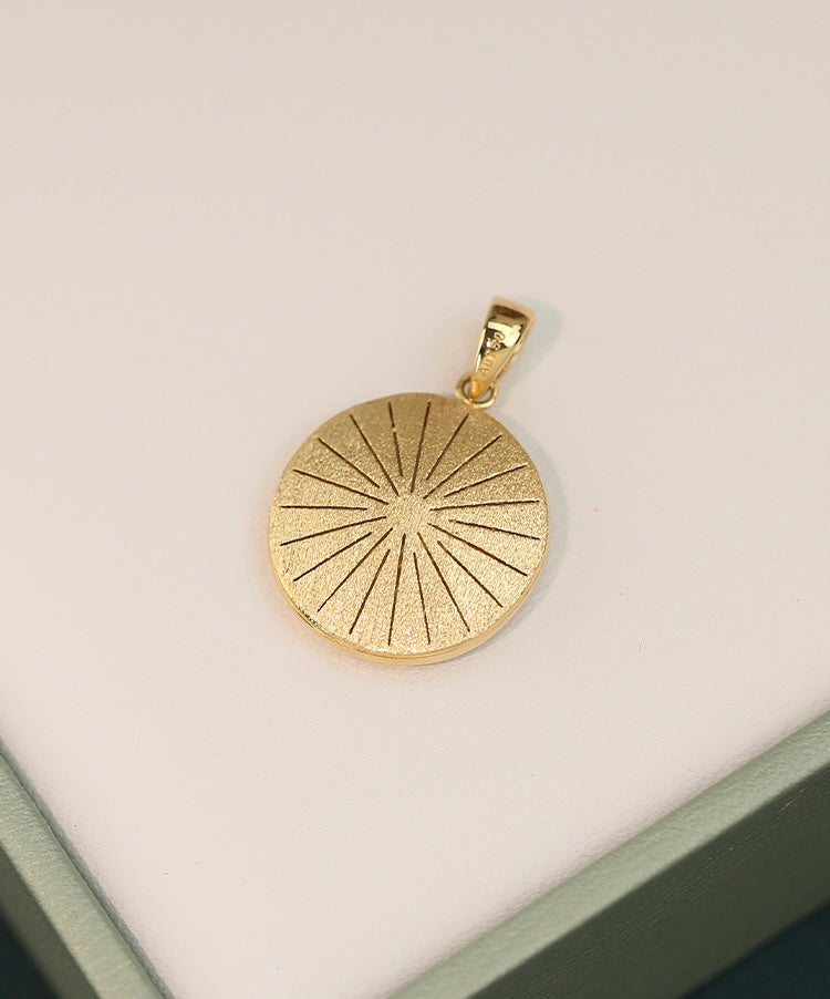 18K Solid Gold Laser process Medallion pendant/Fancy 18K gold Eight Awn Star pendant/Wedding,Anniversary necklace/gift for her