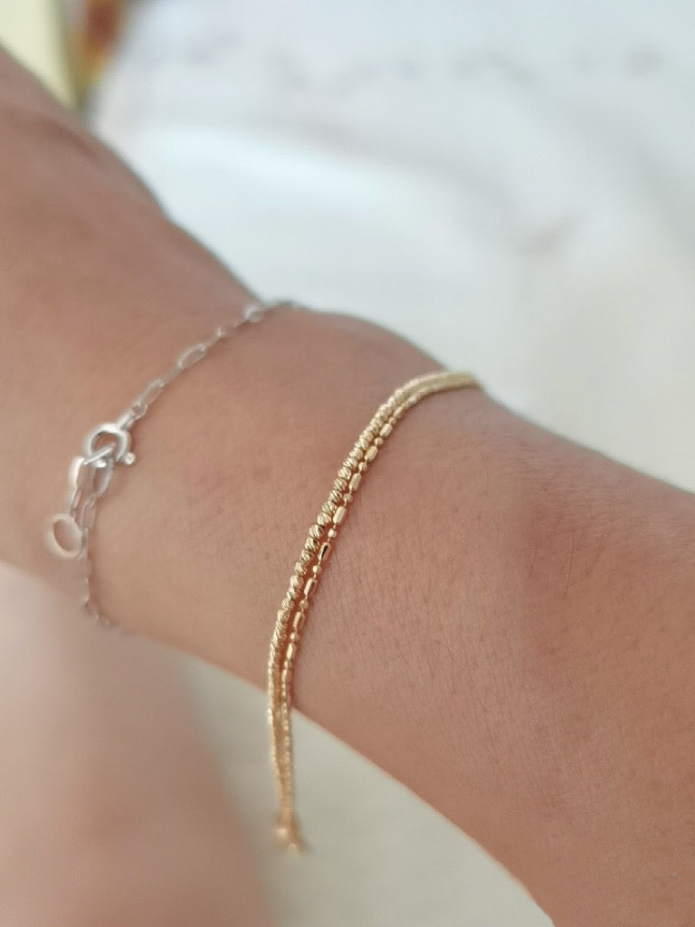 18K solid two row adjustable Bracelet/solid K gold Bead Bracelet/Dainty gold bracelet /Wedding Jewelry/Anniversary,birthday gift for her