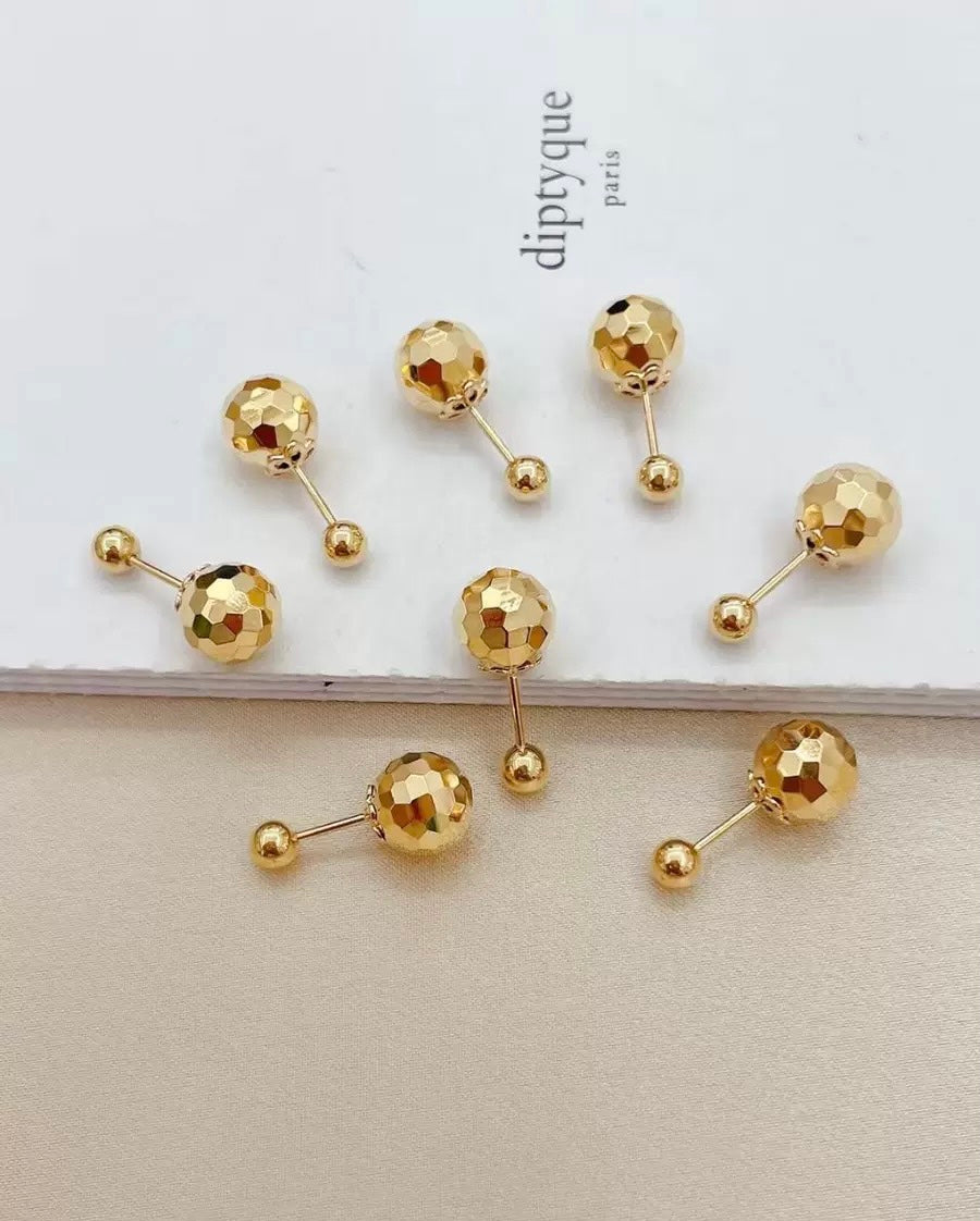 18K solid gold faced Ball stud earring/K gold two Ball screw back earring/dainty earring/Bead earrings/gift for her