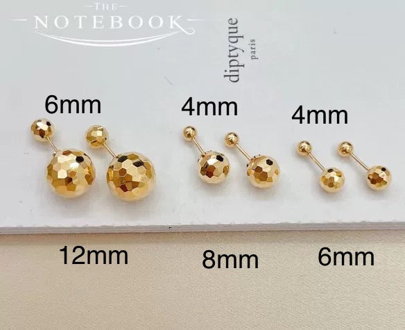 18K solid gold faced Ball stud earring/K gold two Ball screw back earring/dainty earring/Bead earrings/gift for her