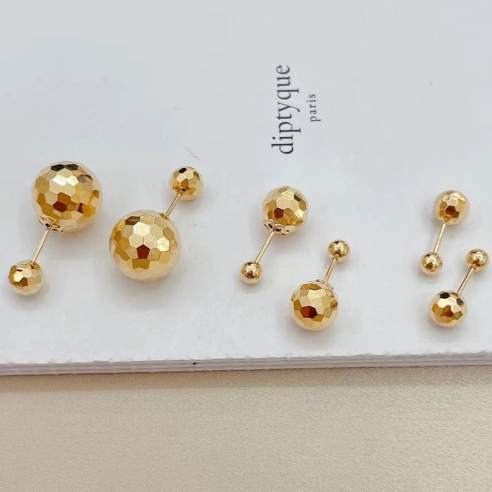 18K solid gold faced Ball stud earring/K gold two Ball screw back earring/dainty earring/Bead earrings/gift for her