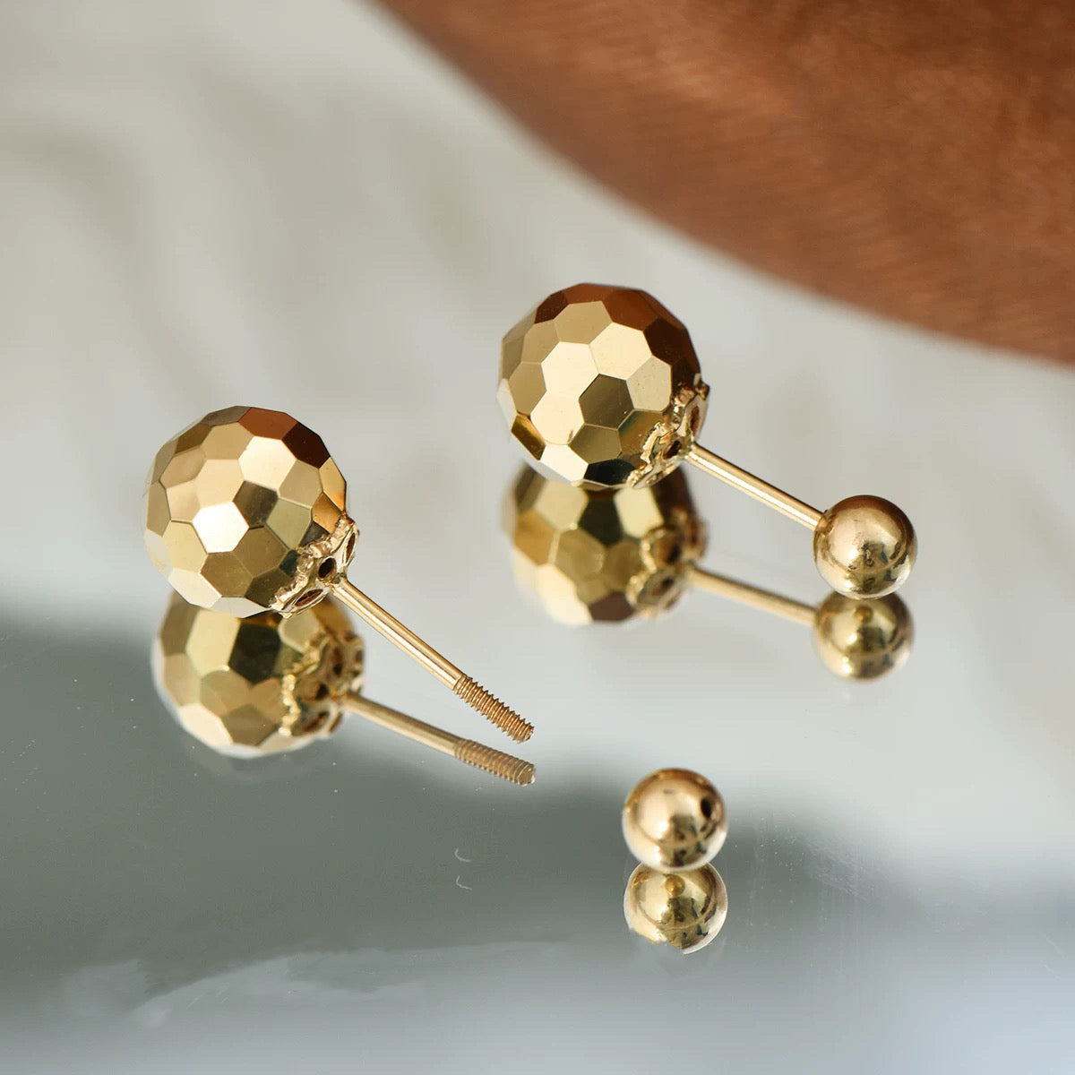 18K solid gold faced Ball stud earring/K gold two Ball screw back earring/dainty earring/Bead earrings/gift for her