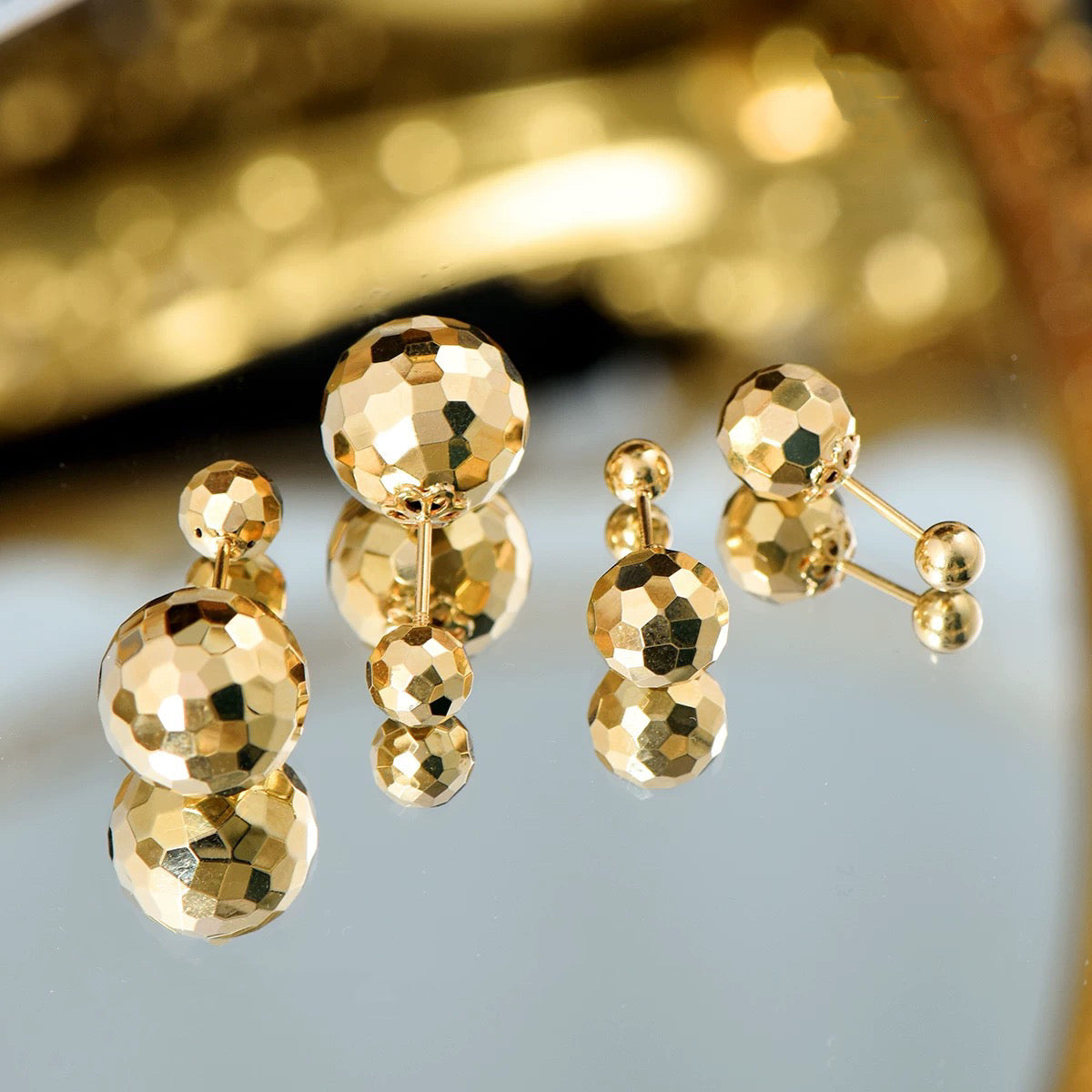 18K solid gold faced Ball stud earring/K gold two Ball screw back earring/dainty earring/Bead earrings/gift for her