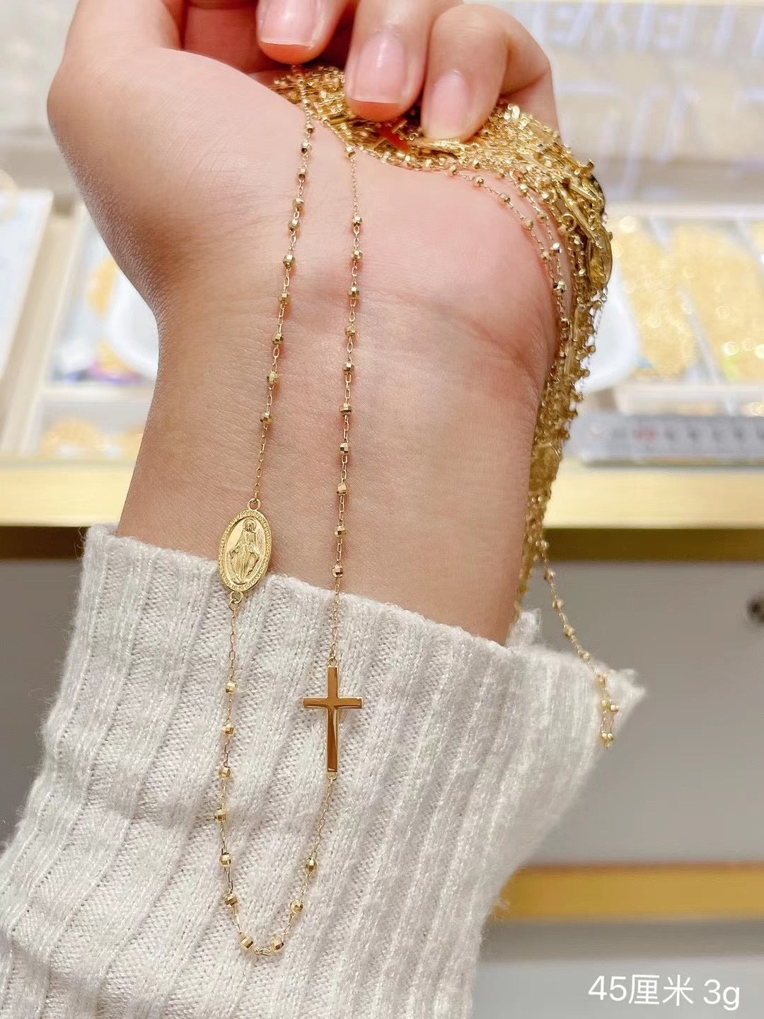 18K solid Gold Virgin Mary Cross Necklace/Real gold Cross, Saint Charm Necklace/ Mary Necklace/Gold Cross Necklace/gift for her