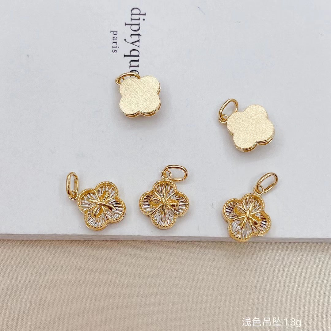 Lucky Four Leaf Flower Pendant/18K Solid Gold Clover Pendant/Real Gold Pendant