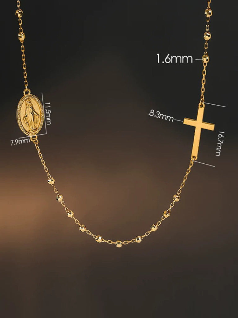 18K solid Gold Virgin Mary Cross Necklace/Real gold Cross, Saint Charm Necklace/ Mary Necklace/Gold Cross Necklace/gift for her