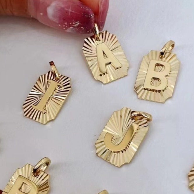 Vintage Laser process Letter Pendant,Dainty 18K gold Name Pendant, personalized 24 letter pendant