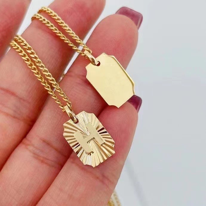 Vintage Laser process Letter Pendant,Dainty 18K gold Name Pendant, personalized 24 letter pendant