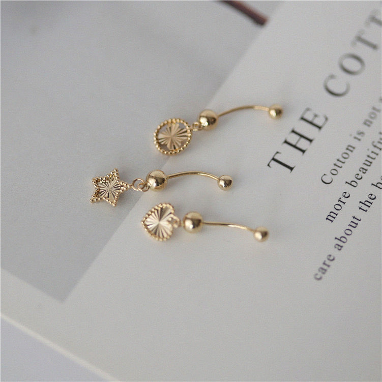 Art Deco 14K Solid Gold Laser process Heart  screw back earring/Dainty 14K gold earring gold clover earring/gold star earring/gift for her