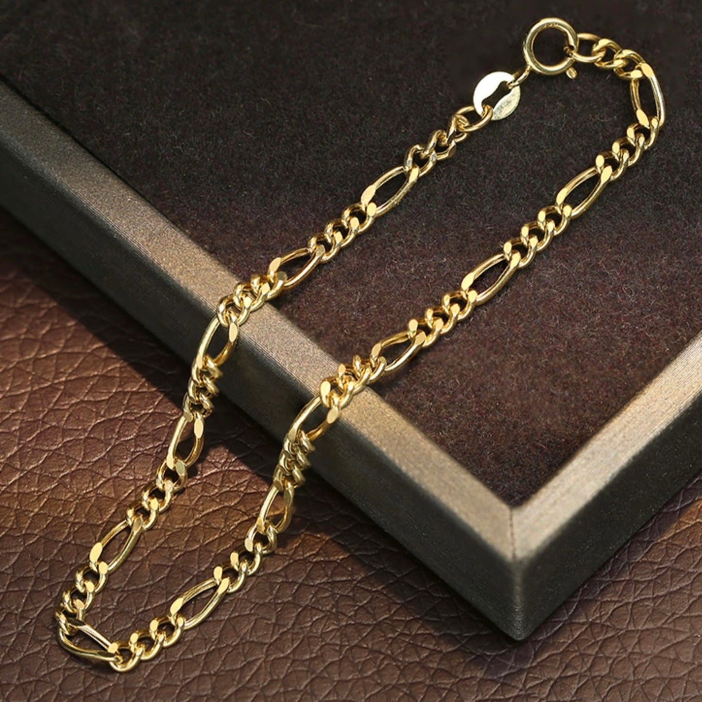 Art Deco 18K solid gold Cuban Chain Bracelet/Genuine 18K gold chain Bracelet/gift for her/lucky bracelet/ready to ship