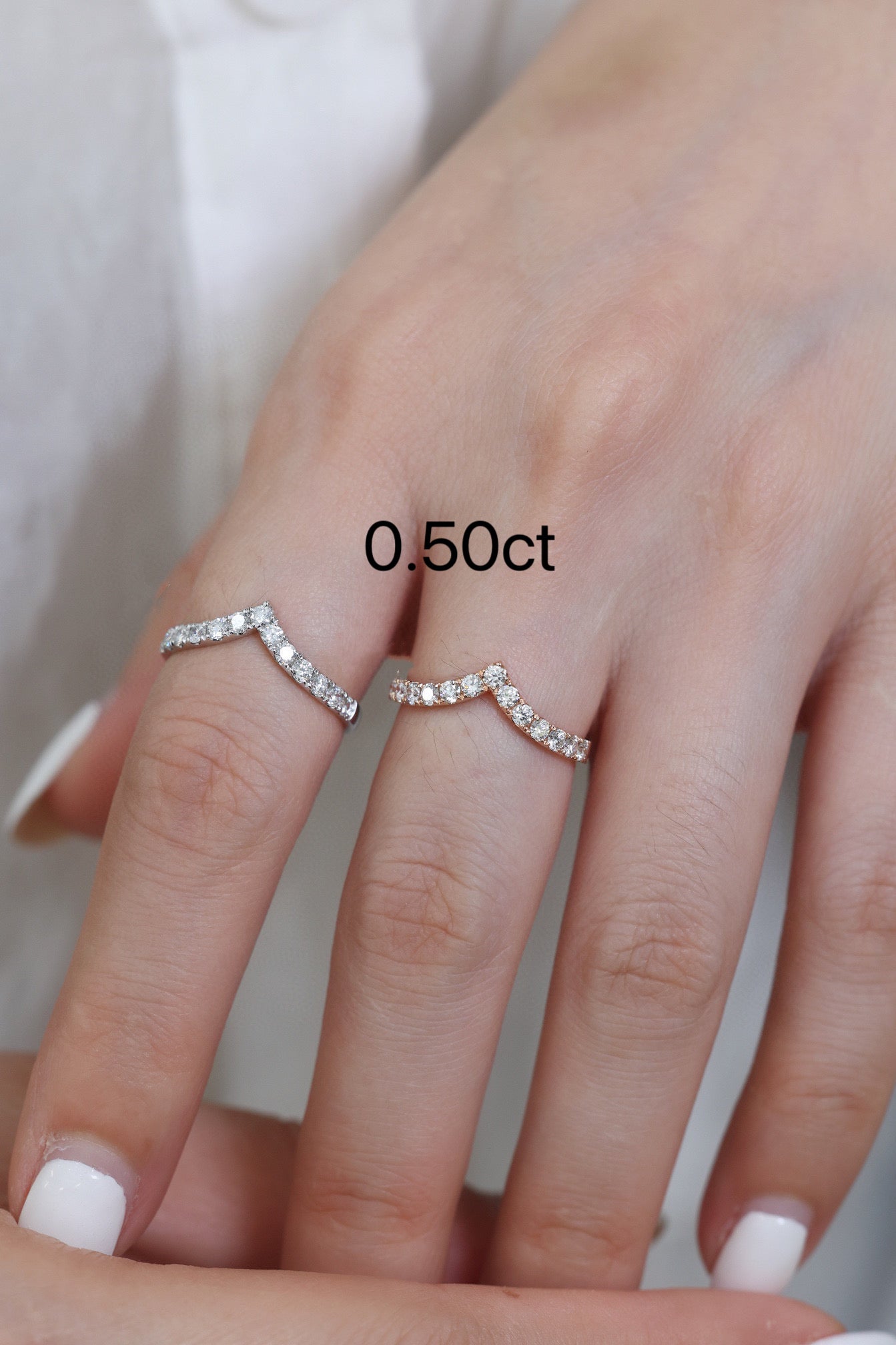 18K Solid gold Half Eternity genuine Diamond V Band