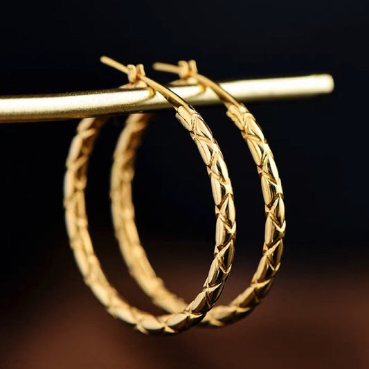 18K Solid Gold Round Hoop Earrings