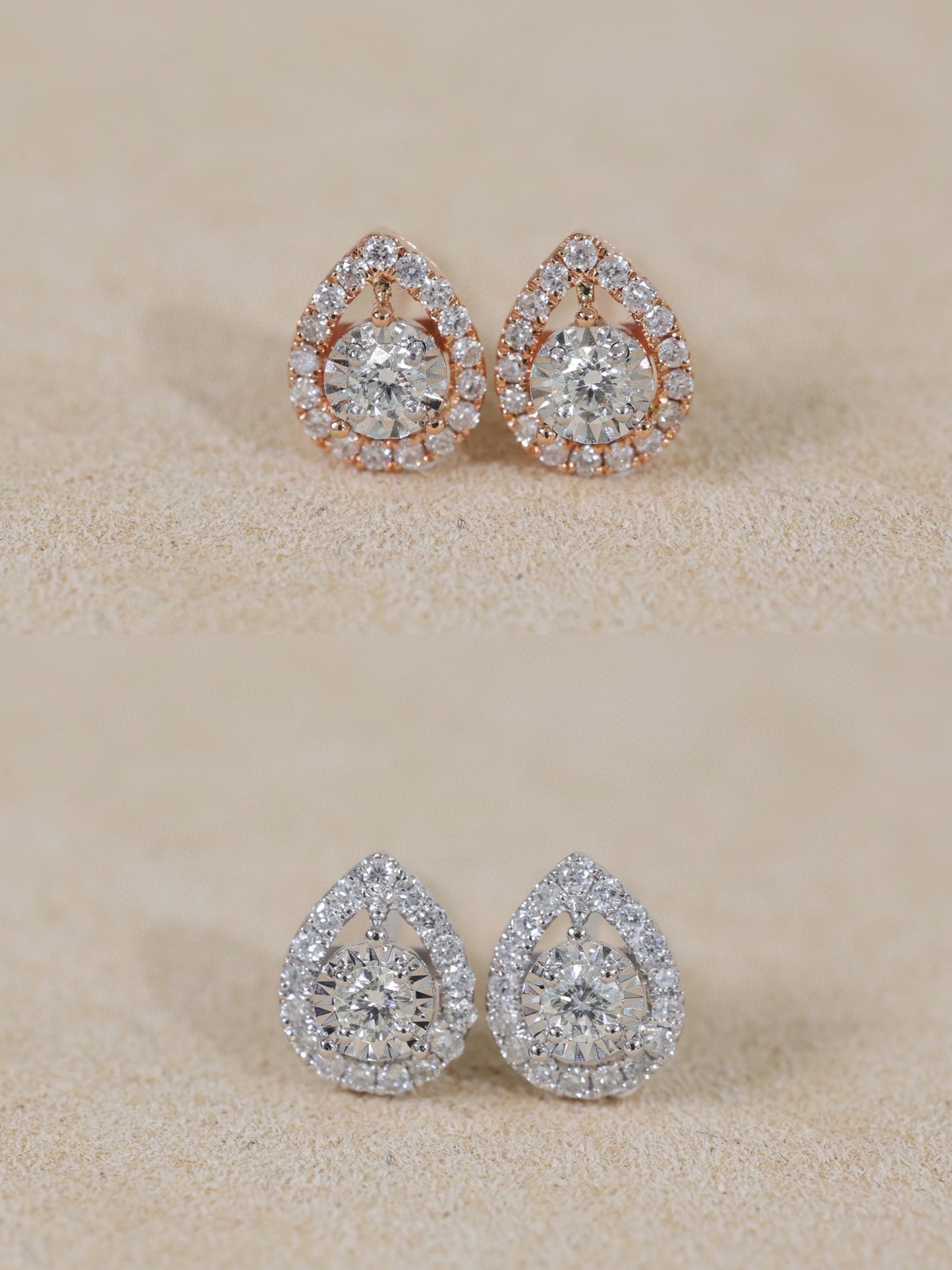 18K Solid Gold Diamond Stud Earrings, TearDrop stud earrings